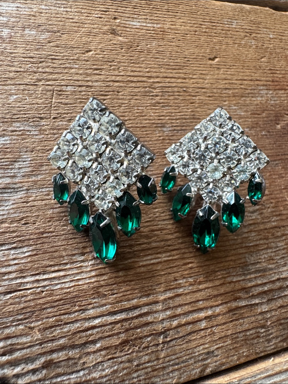 Emerald and Clear Crystal Earrings - Women Jewelry